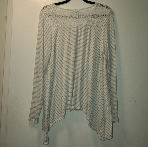 Women's Long Sleeve White/Grey Striped Top, L - Picture 4 of 5